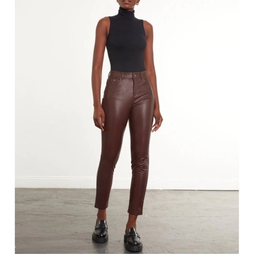 Commando High Rise Stretch Faux Leather Skinny Pants in Oxblood